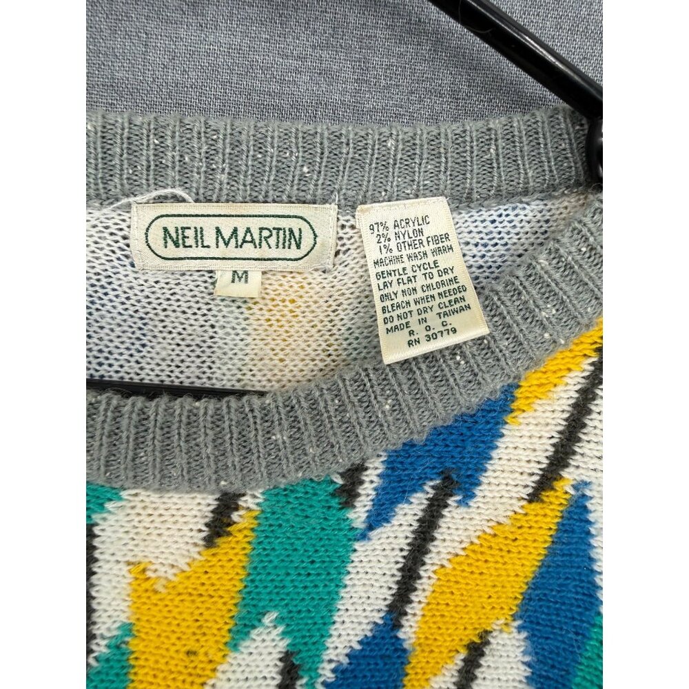 Vtg Neil Martin Geometric Pullover Mens M Sweater Acrylic Y2K - Picture 3 of 6